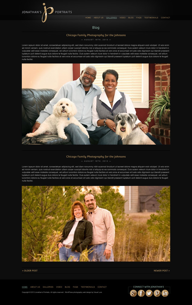 WordPress web design blog page for Jonathan's Portraits