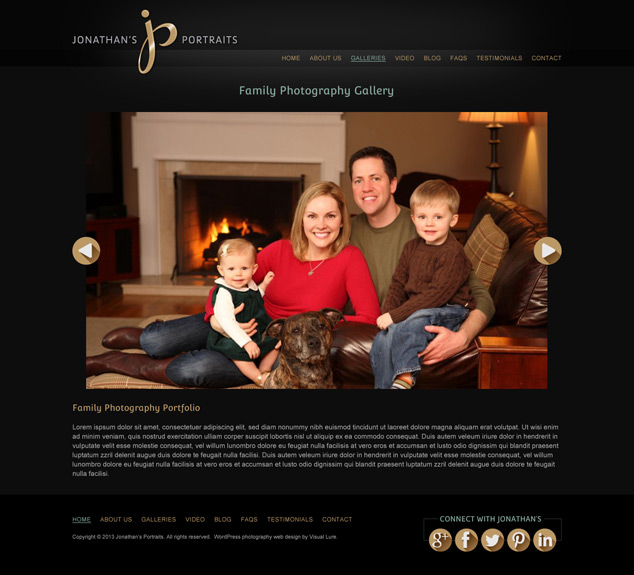 WordPress web design portfolio page for Jonathan's Portraits