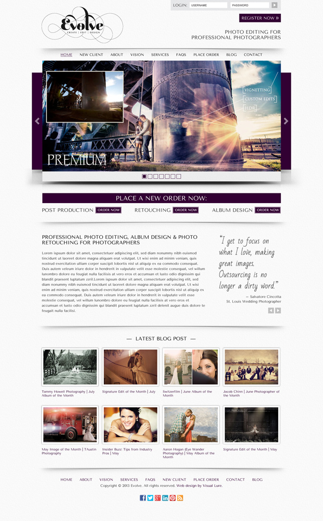 home page web design for Evolve