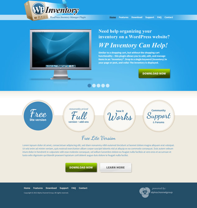 WordPress inventory home page design