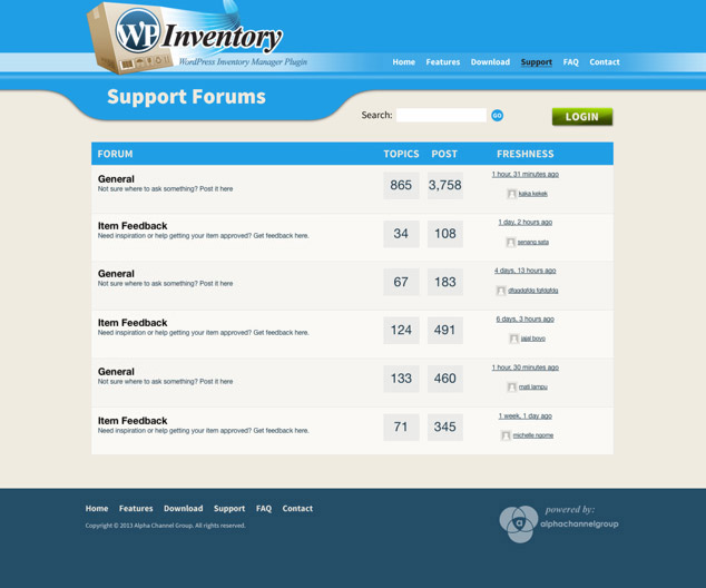 WordPress inventory forum page design