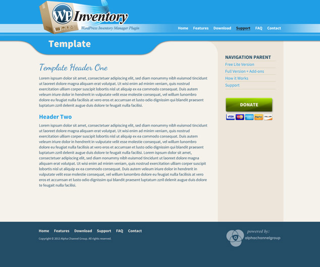 WordPress inventory template page design