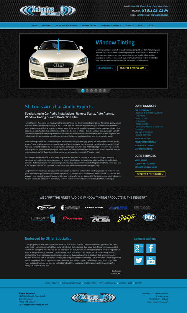 xclusive autosound's new home page web design