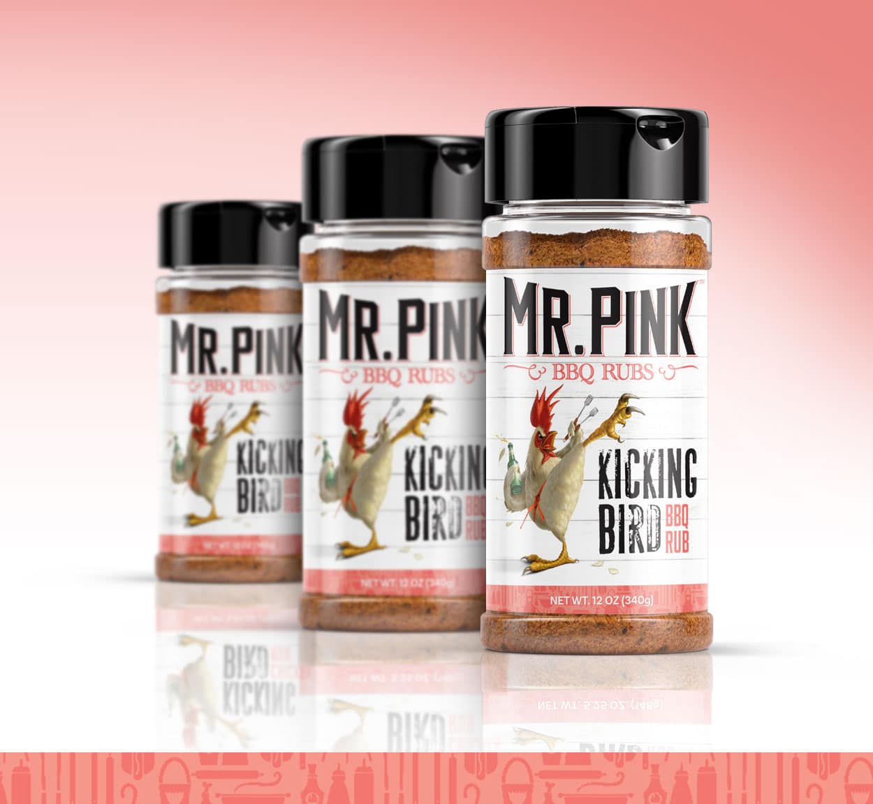 Mr. Pink Kicking Bird BBQ Rub Packaging Design