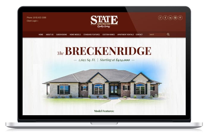 State Construction Model Home page