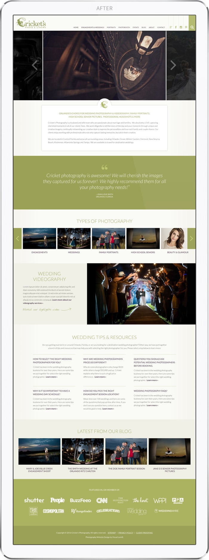 New WordPress Website Design for Cricket's Photography  Cricket's Photo & Cinema's new website home page design