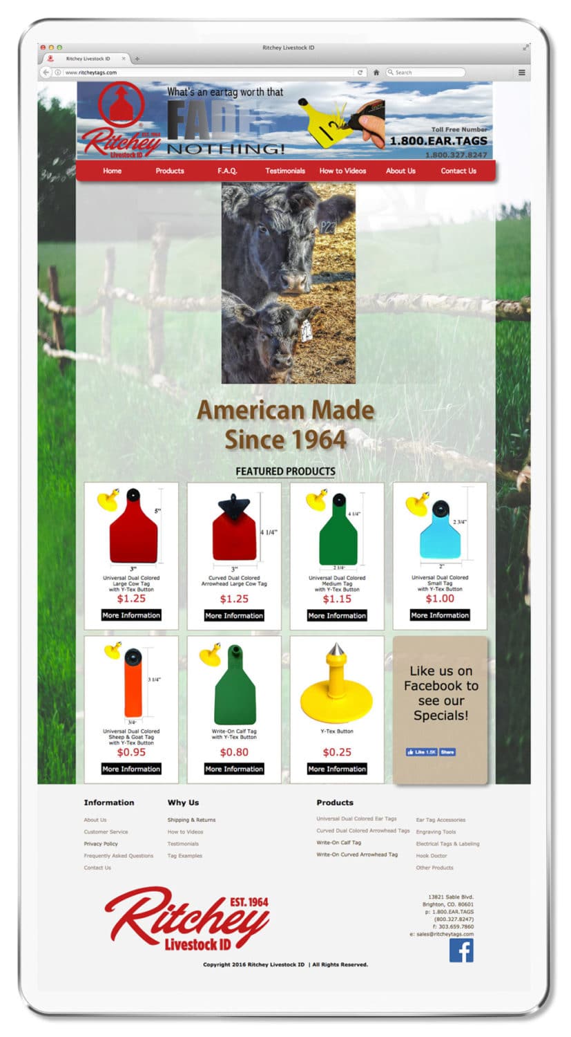 site Redesign, Catalog Design & Print Ads for Ritchey Livestock ID