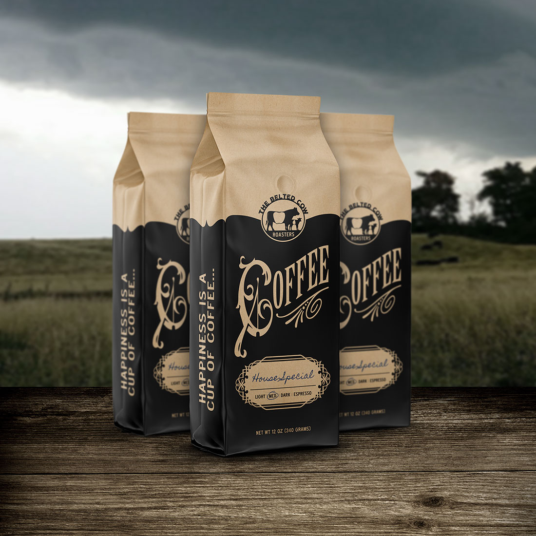 Belted Cow coffee packaging