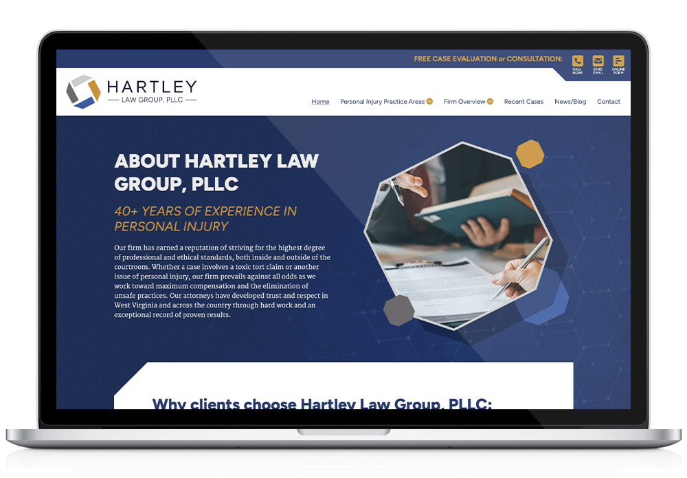 Hartley Law website design, interior template