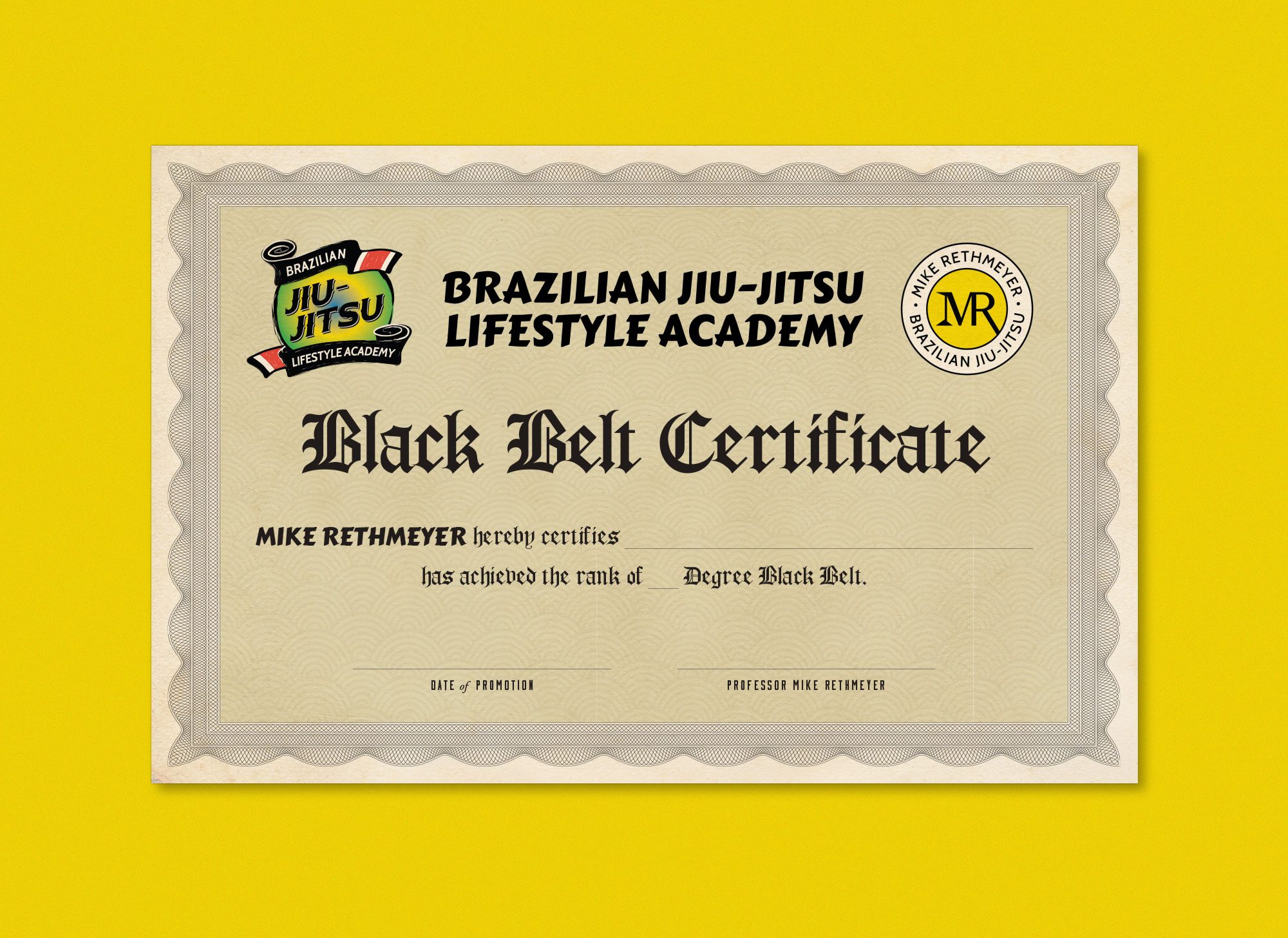 BJJ LA certificate design branding