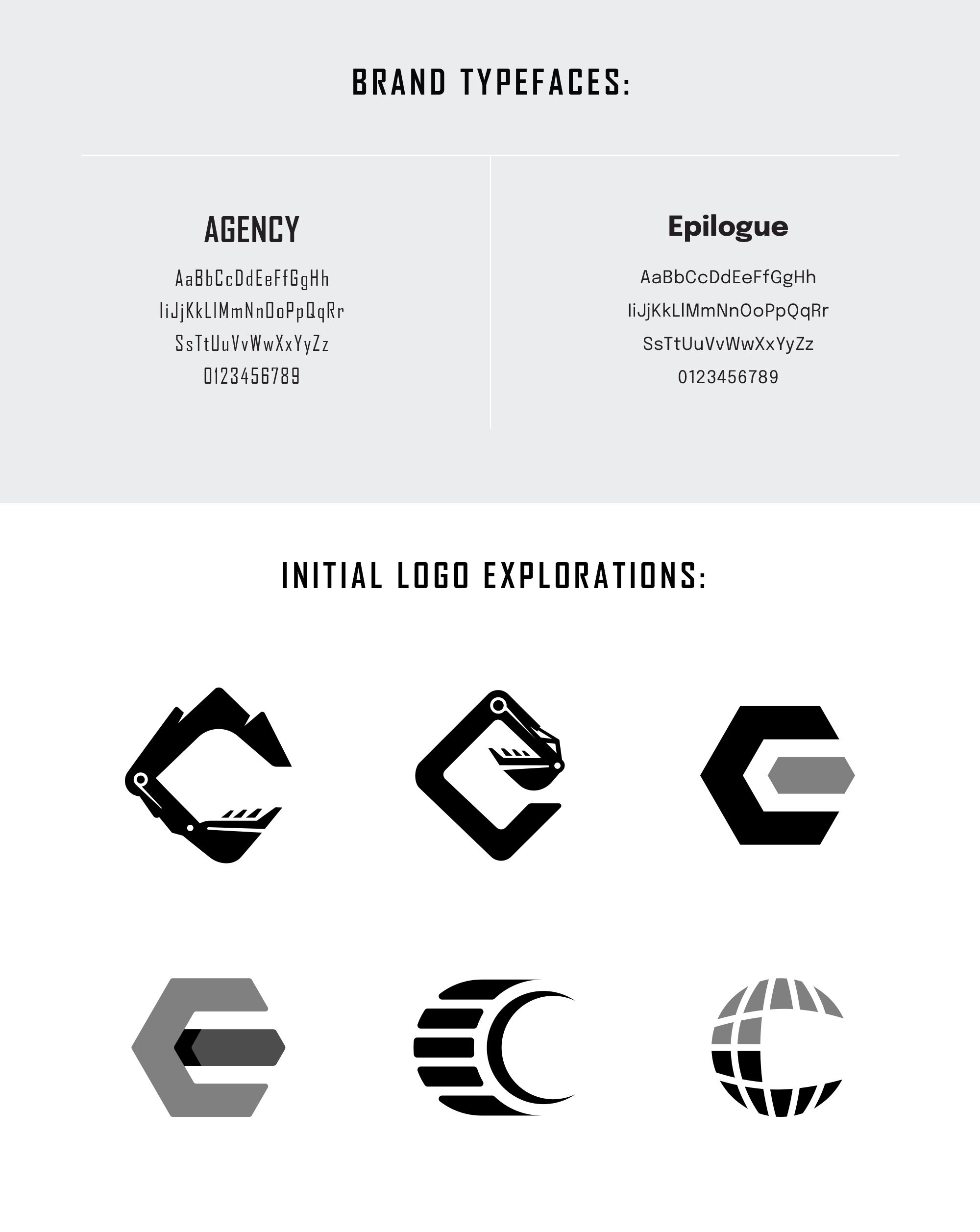 CE brand typefaces & initial logo explorations